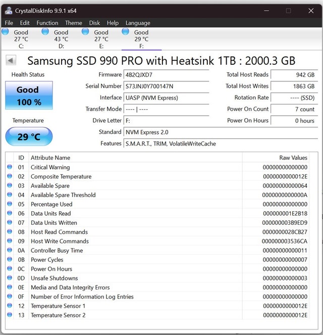 SAMSUNG 990 PRO w/Heatsink SSD 1TB PCIe Gen4 NVMe M.2 - photo 4