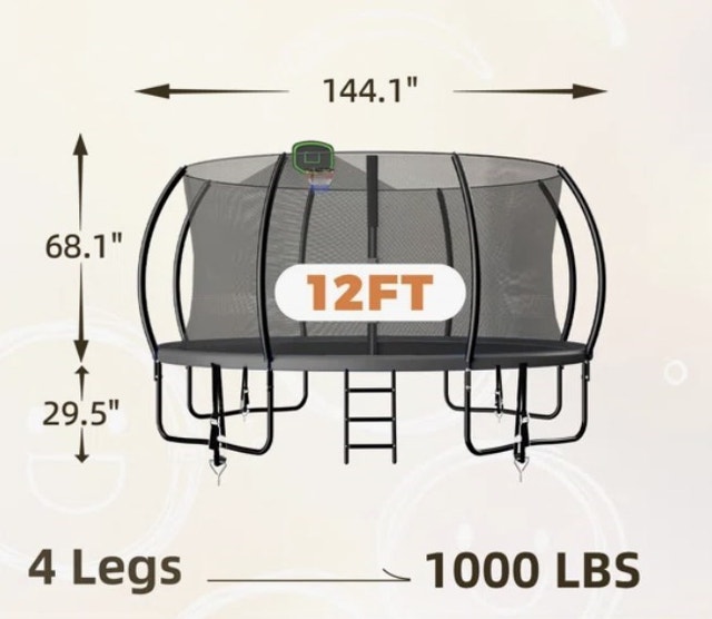 FIZITI 12FT Round Backyard Trampoline with Safety Enclosure - photo 5