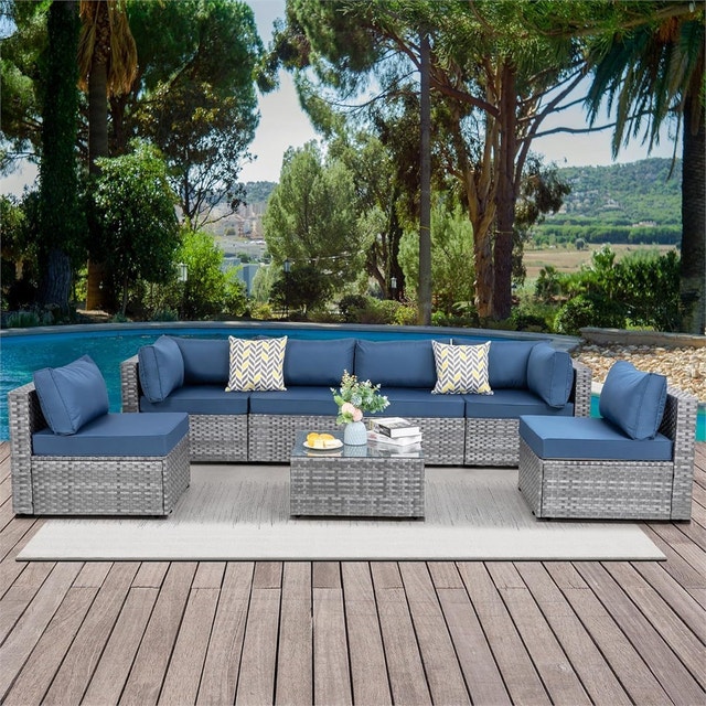 7pcs Patio Outdoor Furniture Set, All-Weather Rattan