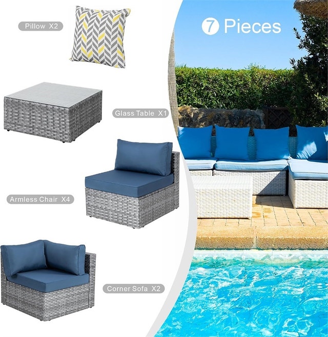 7pcs Patio Outdoor Furniture Set, All-Weather Rattan - photo 2