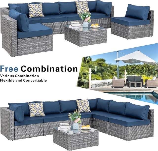 7pcs Patio Outdoor Furniture Set, All-Weather Rattan - photo 4