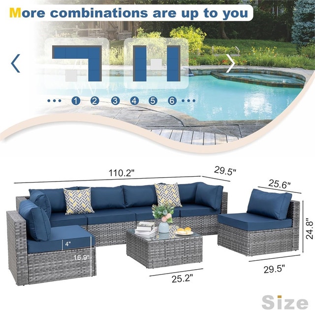 7pcs Patio Outdoor Furniture Set, All-Weather Rattan - photo 5