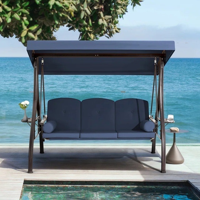 Kolyn Porch Swing with Stand Outdoor Cover - Colour: Blue - photo 2