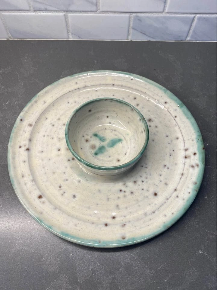 Vintage Handmade Ceramic Chip and Dip Serving Set - photo 3