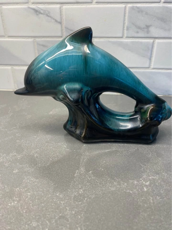 Blue Mountain Pottery Blue Drip Glaze Ceramic Dolphin Figurine - photo 2