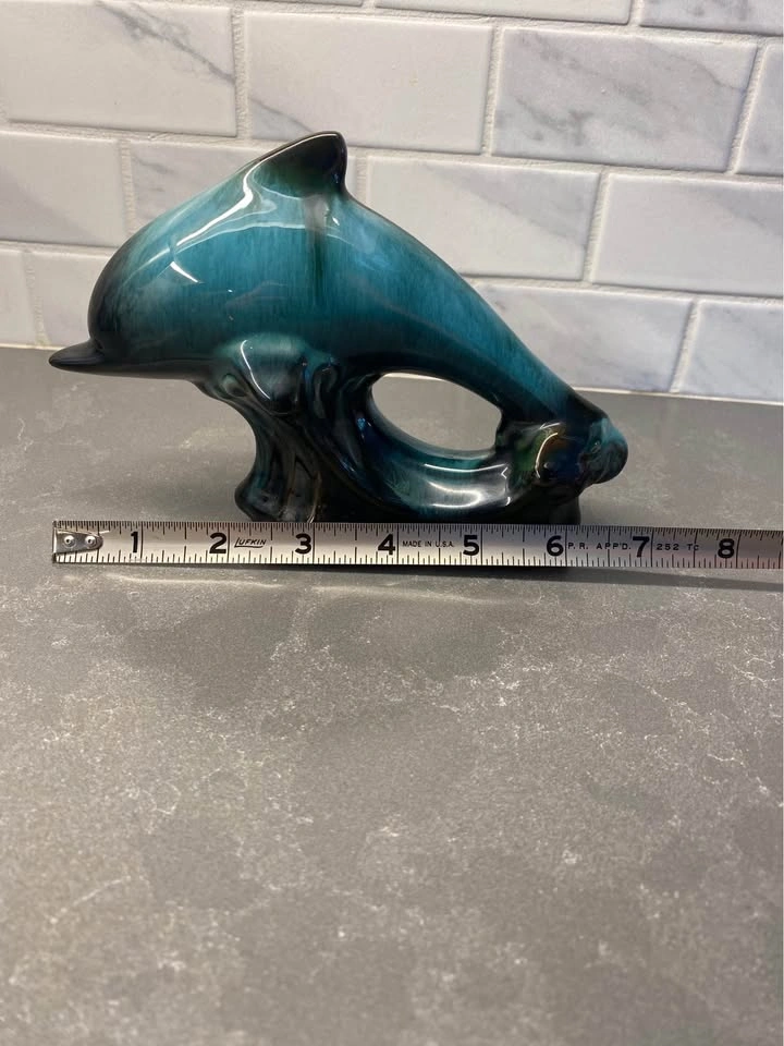 Blue Mountain Pottery Blue Drip Glaze Ceramic Dolphin Figurine - photo 4
