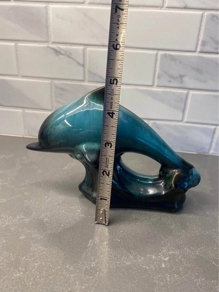 Blue Mountain Pottery Blue Drip Glaze Ceramic Dolphin Figurine - photo 5