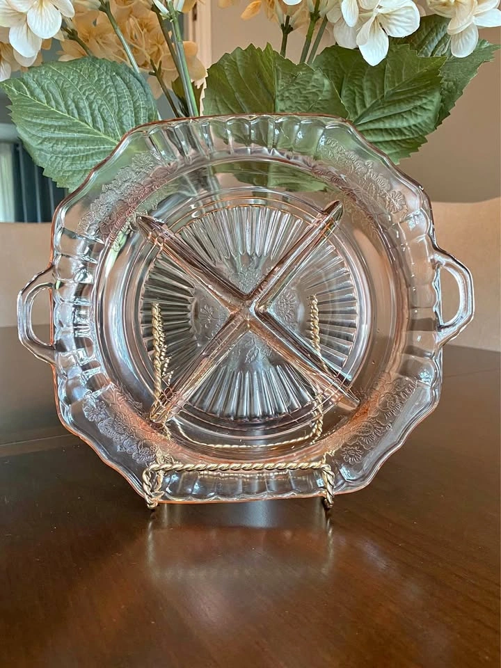 Pink Depression Glass Divided Relish Dish