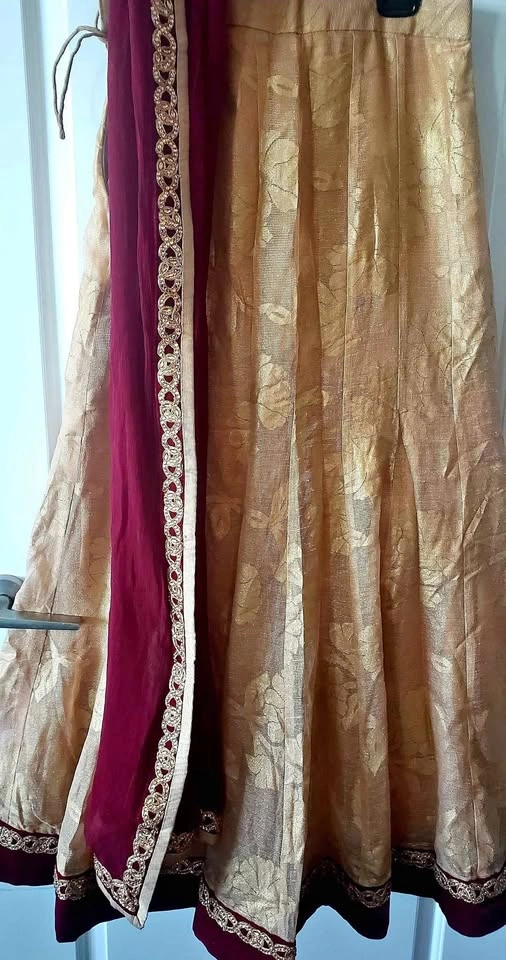 Maroon and Golden Lacha Choli with Georgette Shawl, Small