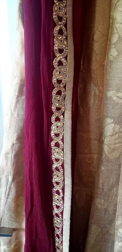 Maroon and Golden Lacha Choli with Georgette Shawl, Small - photo 2