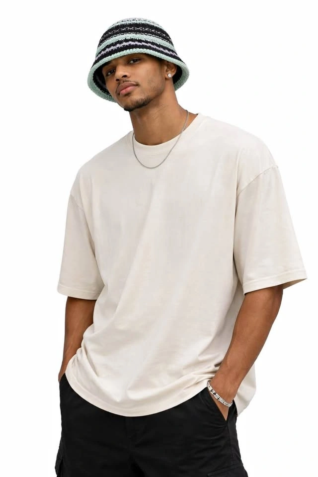 Black Green Purple Striped Crochet Bucket Hat