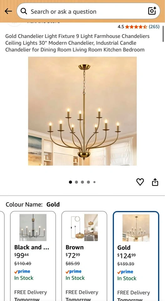 Gold Chandelier Light Fixture 9 Light Farmhouse 30"