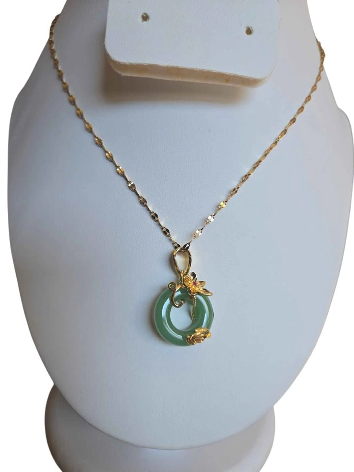 Green Jade Donut Pendant Necklace Flower Ring Accent Gift Jewelr