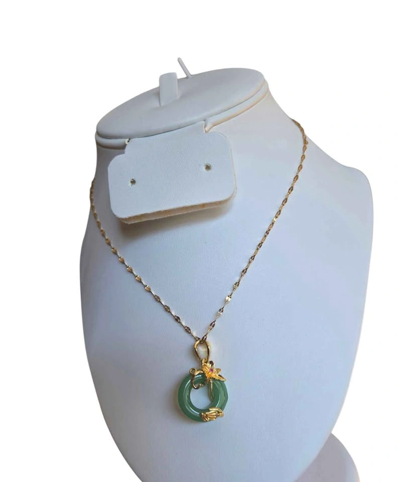 Green Jade Donut Pendant Necklace Flower Ring Accent Gift Jewelr - photo 3