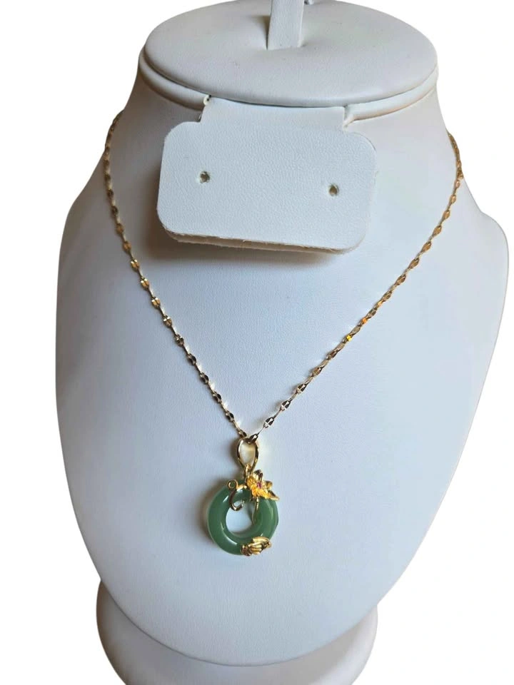 Green Jade Donut Pendant Necklace Flower Ring Accent Gift Jewelr - photo 4