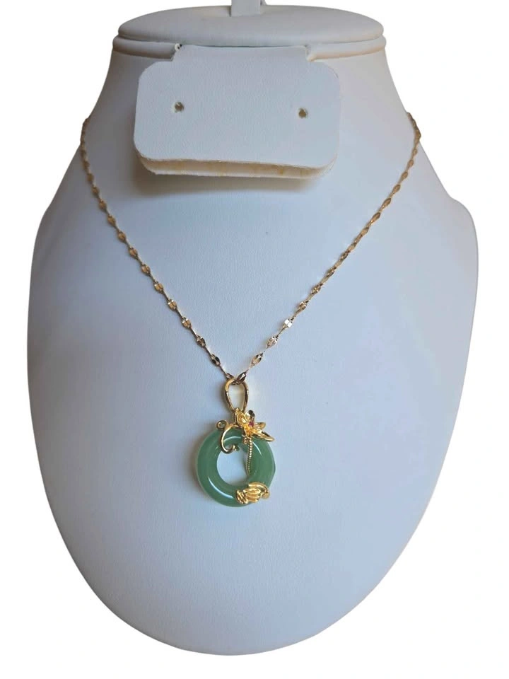 Green Jade Donut Pendant Necklace Flower Ring Accent Gift Jewelr - photo 5