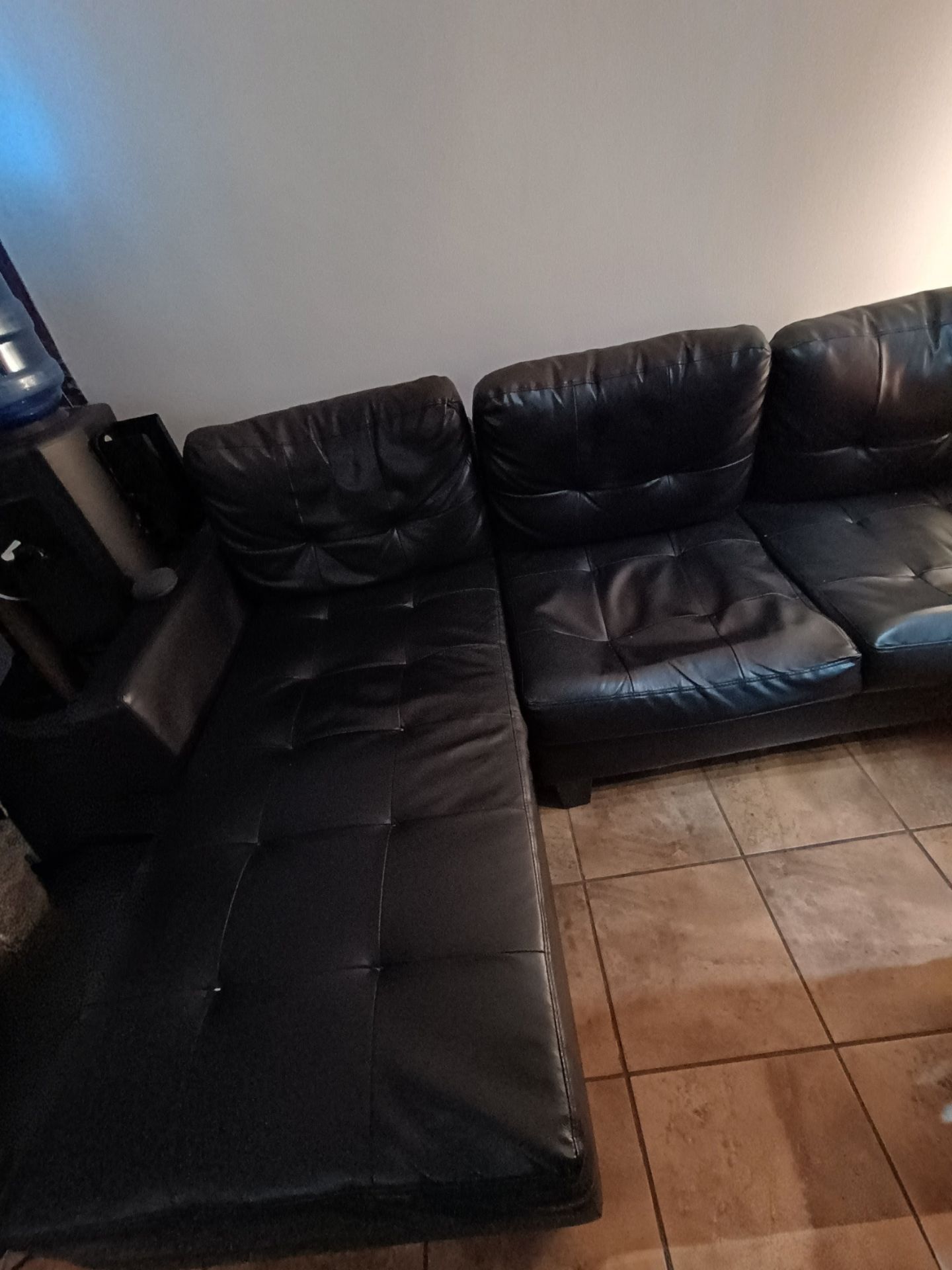 Black Faux Leather L-Shape Couch - photo 2