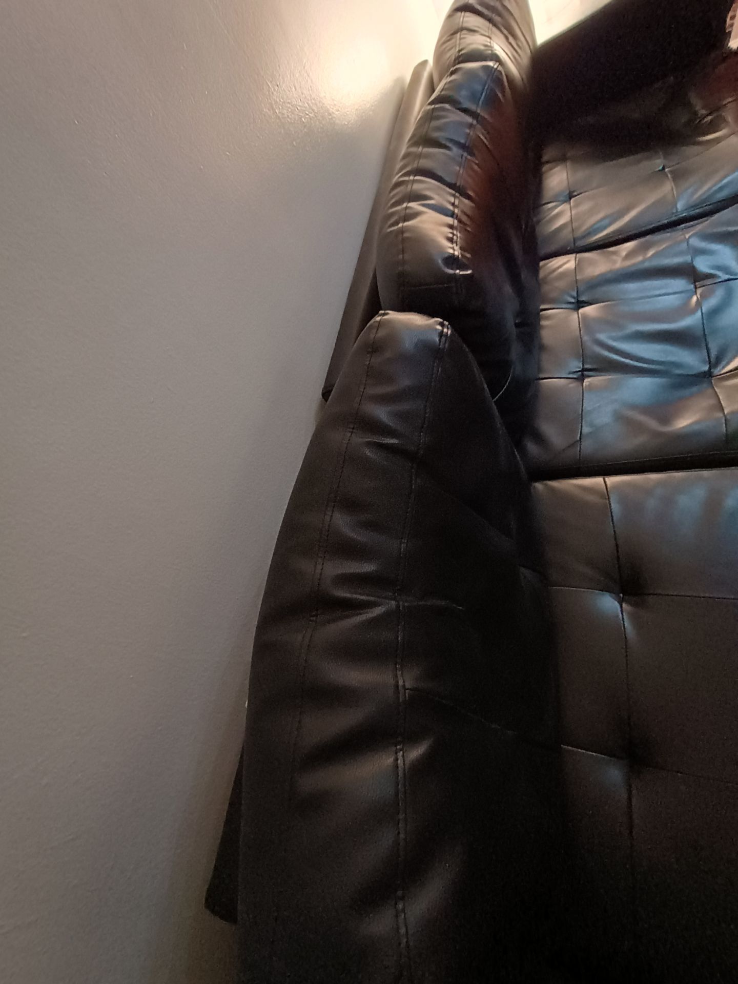 Black Faux Leather L-Shape Couch - photo 3