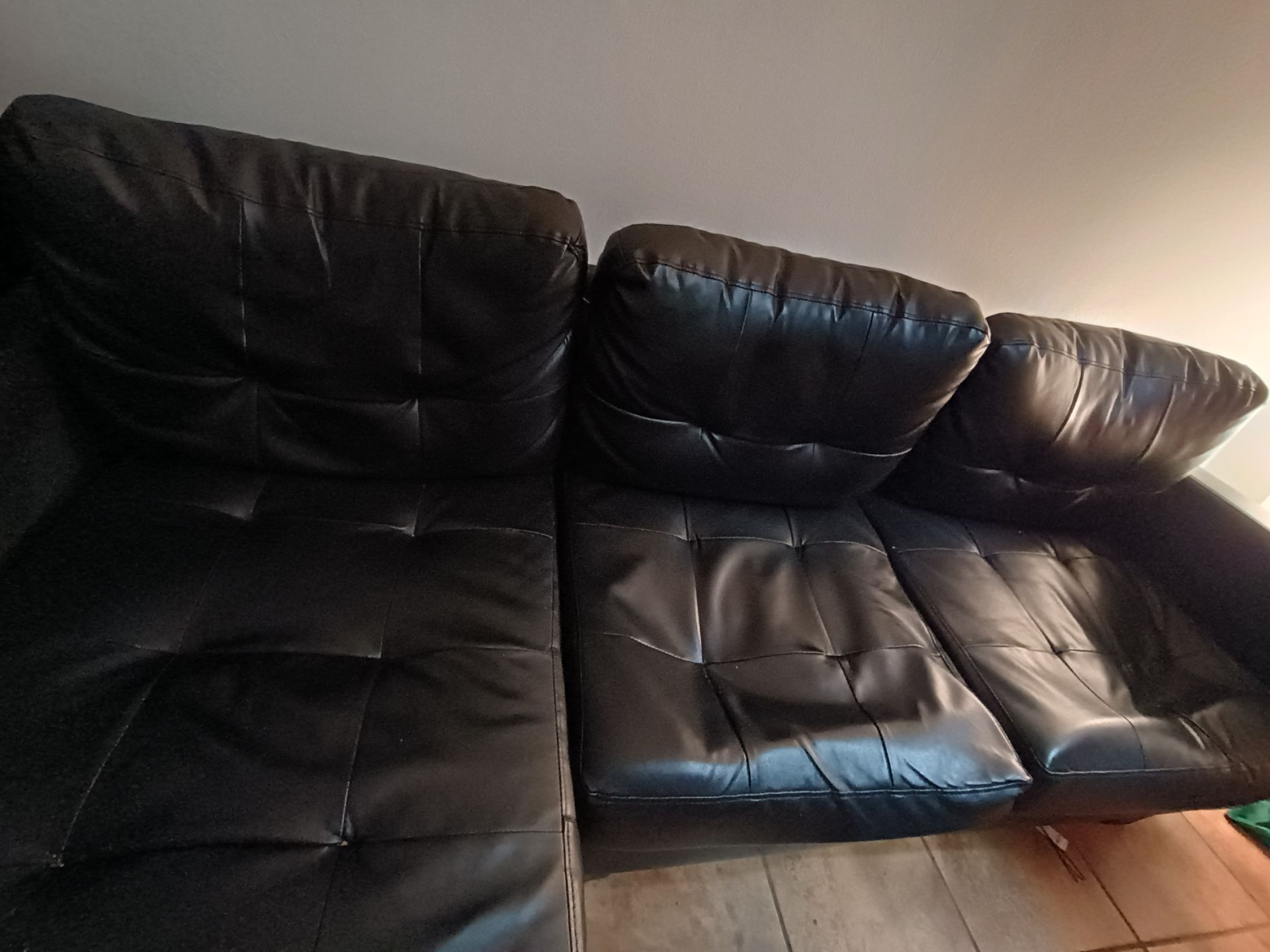 Black Faux Leather L-Shape Couch - photo 4