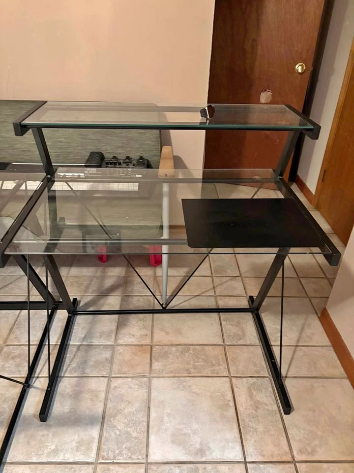 Glass L shape computer desk