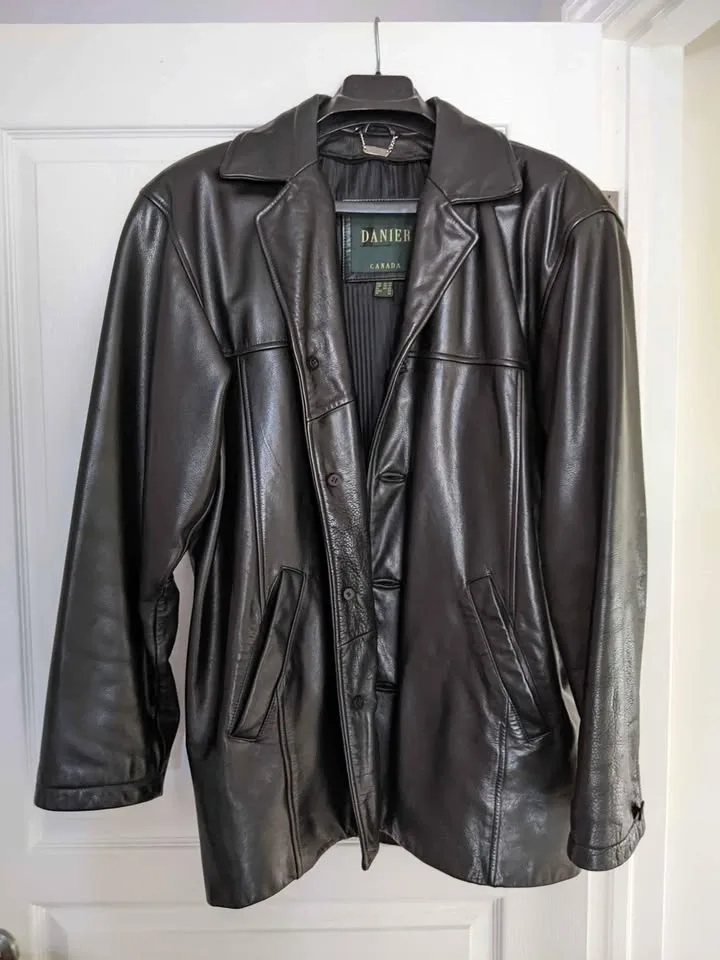 Black 3/4 length real leather men's jacket