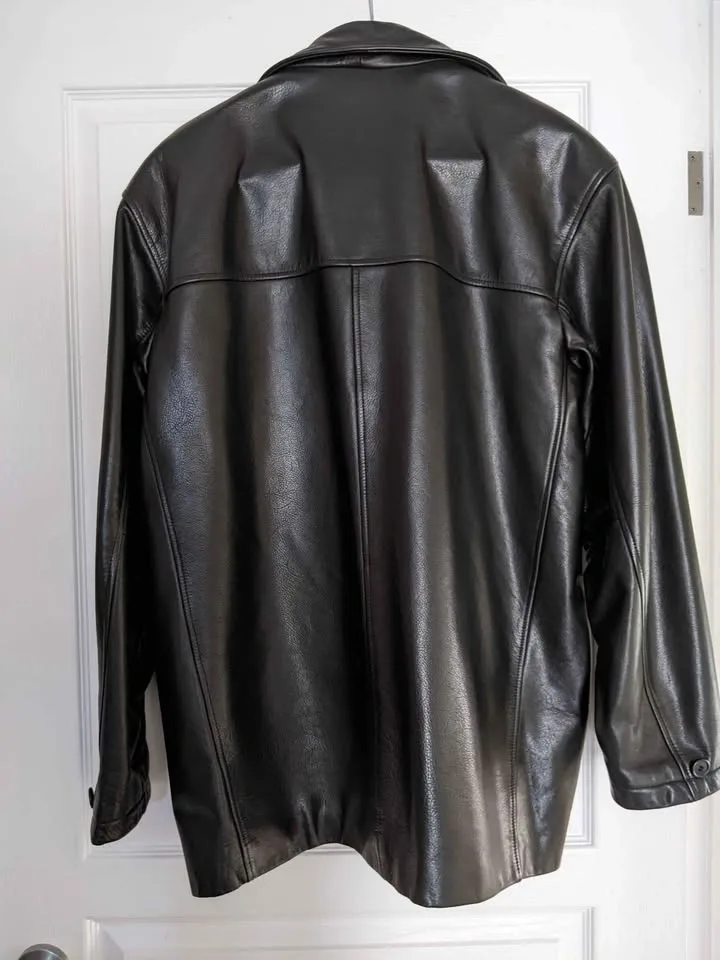 Black 3/4 length real leather men's jacket - photo 2