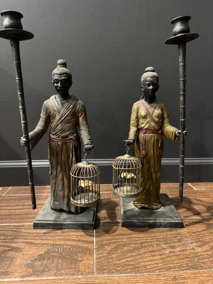 Original Cast Iron Japanese Candle Holders Antique - photo 4