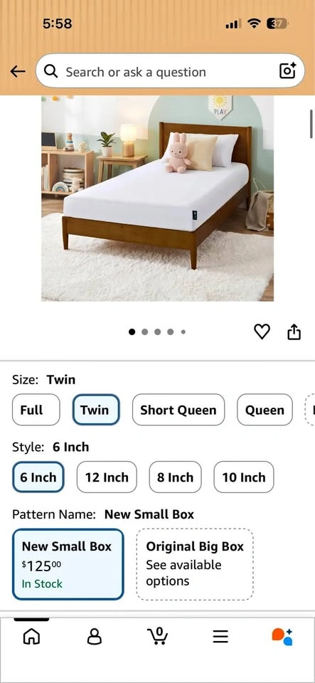 Twin bed frame and mattress