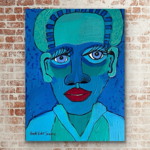 Original Abstract Painting Modern Pop Art Blue Man Red