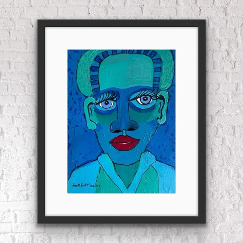 Original Abstract Painting Modern Pop Art Blue Man Red - photo 2