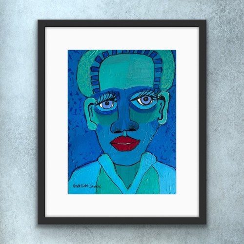 Original Abstract Painting Modern Pop Art Blue Man Red - photo 3