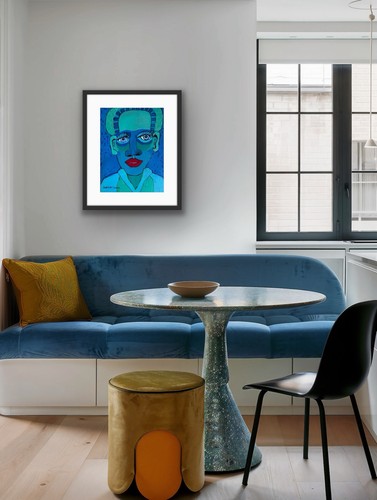 Original Abstract Painting Modern Pop Art Blue Man Red - photo 4