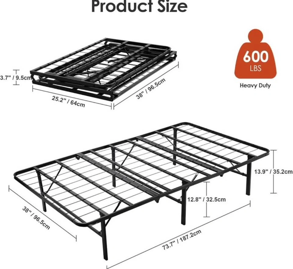 Foldable Twin Metal Platform Bed Frame - Twin Size Steel Support - photo 2