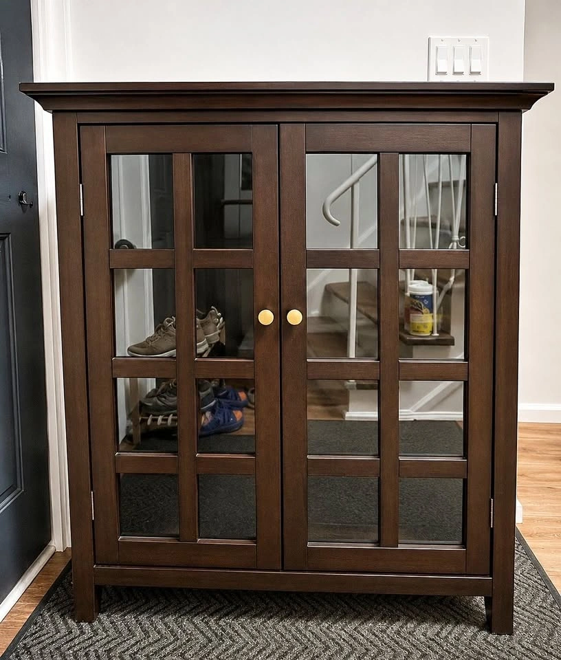 Plywood Medium Storage Cabinet with Tempered Glass Doors