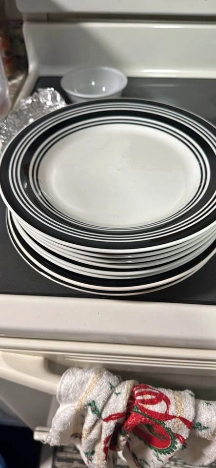 Black and white dinner plates