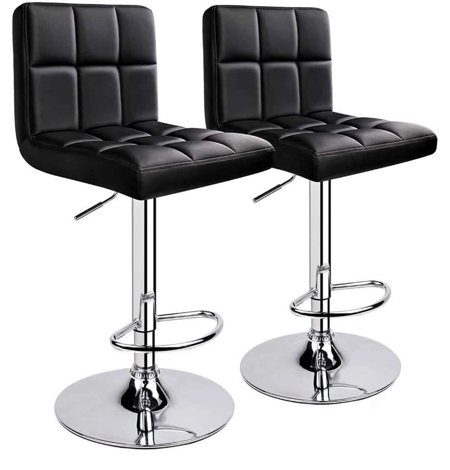 Set of 2 Black Leopard Modern Adjustable Swivel Bar Stools