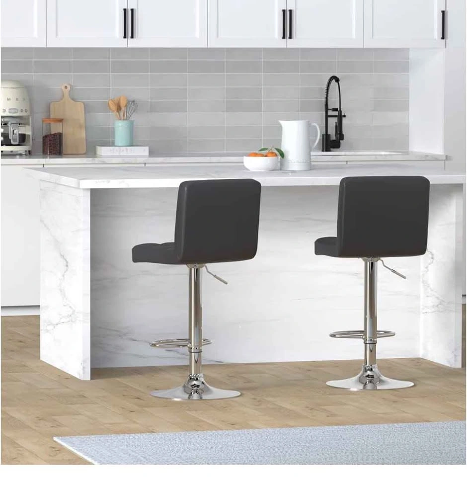 Set of 2 Black Leopard Modern Adjustable Swivel Bar Stools - photo 2