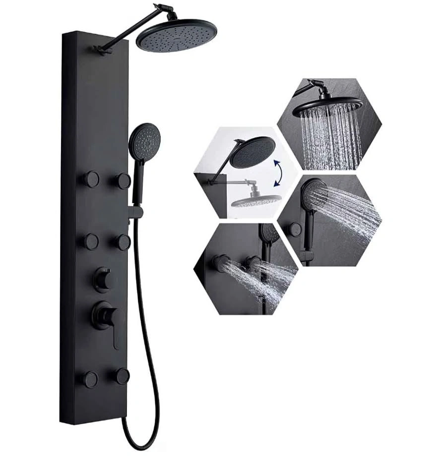 ROVATE Shower Panel Tower System - Matte Black Stainless