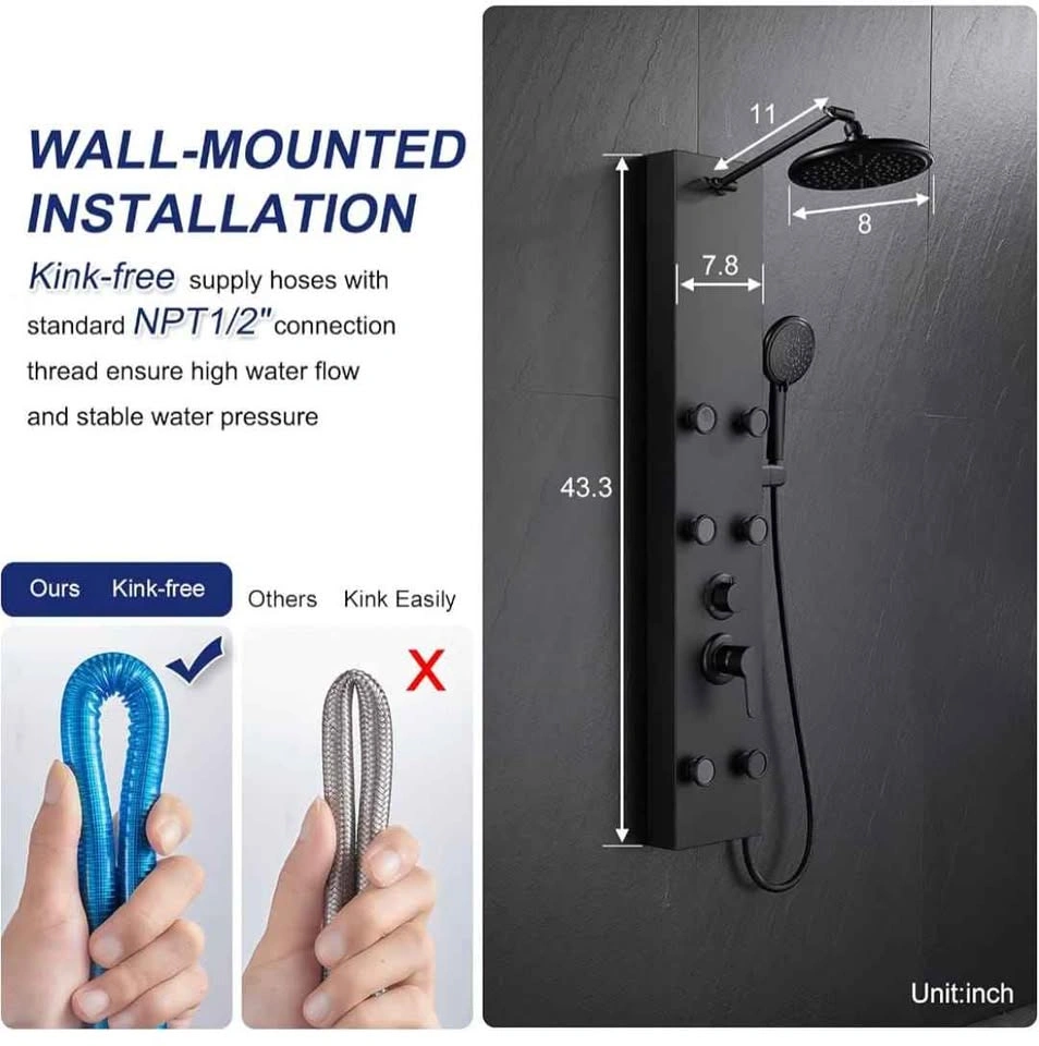 ROVATE Shower Panel Tower System - Matte Black Stainless - photo 2