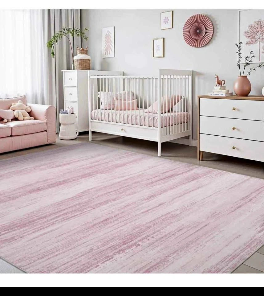 8×10 ft Pink and white abstract area rug (BN)