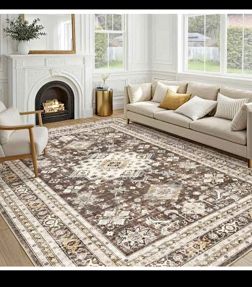 Machine Washable Traditional Distressed Area Rug Brown Beige 8×1