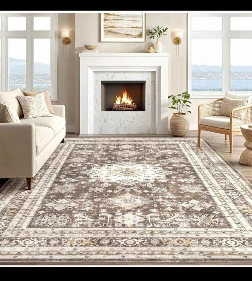 Machine Washable Traditional Distressed Area Rug Brown Beige 8×1 - photo 2
