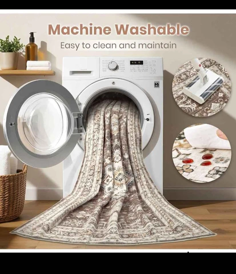 Machine Washable Traditional Distressed Area Rug Brown Beige 8×1 - photo 4