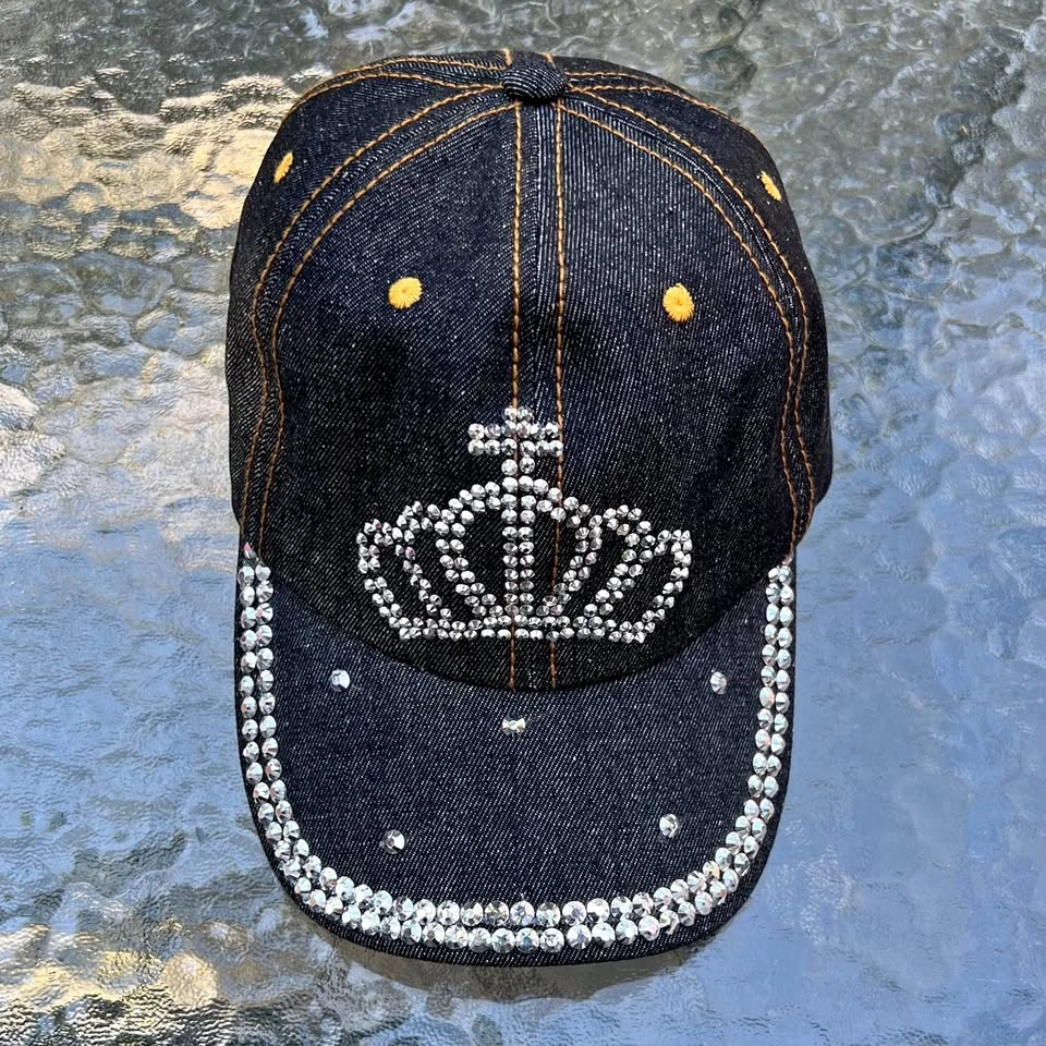 Adjustable Women’s Rhinestone Bejeweled Denim Baseball Cap