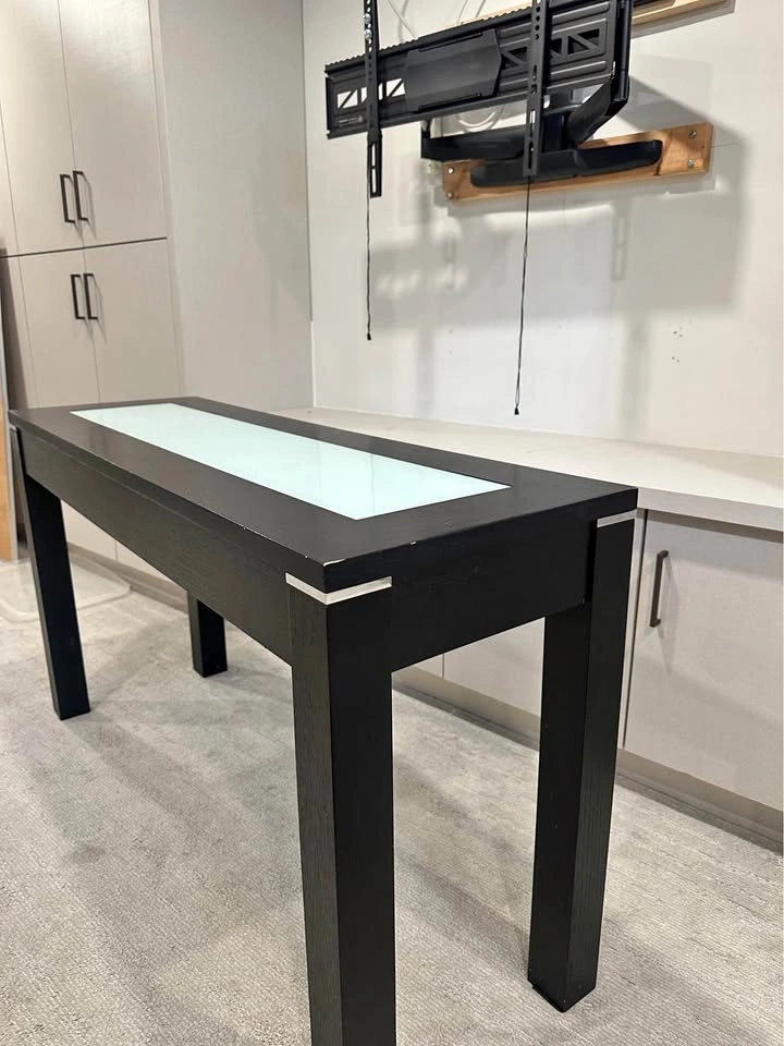 Black Wood Console Table with Frosted Glass Inlay