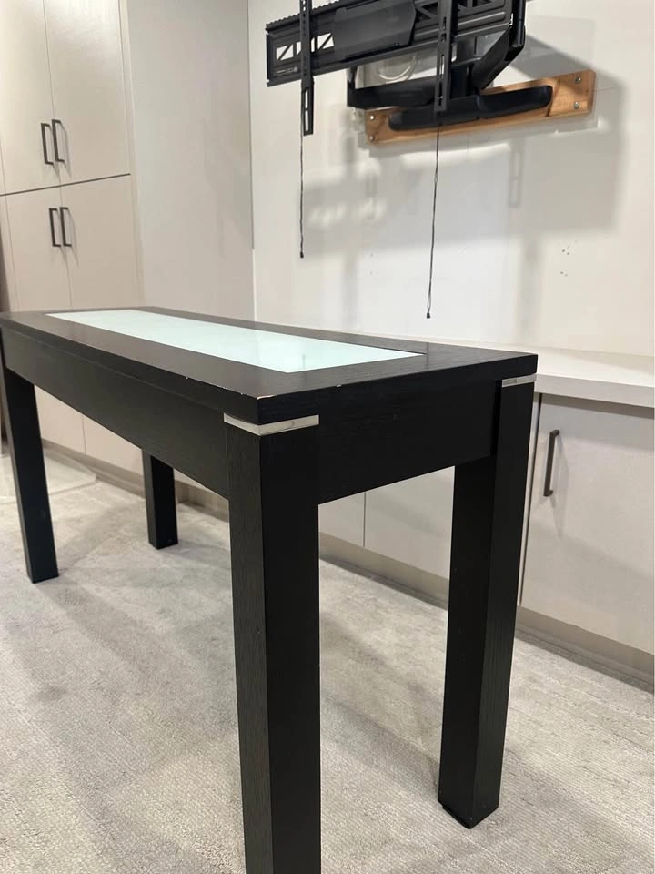 Black Wood Console Table with Frosted Glass Inlay - photo 2