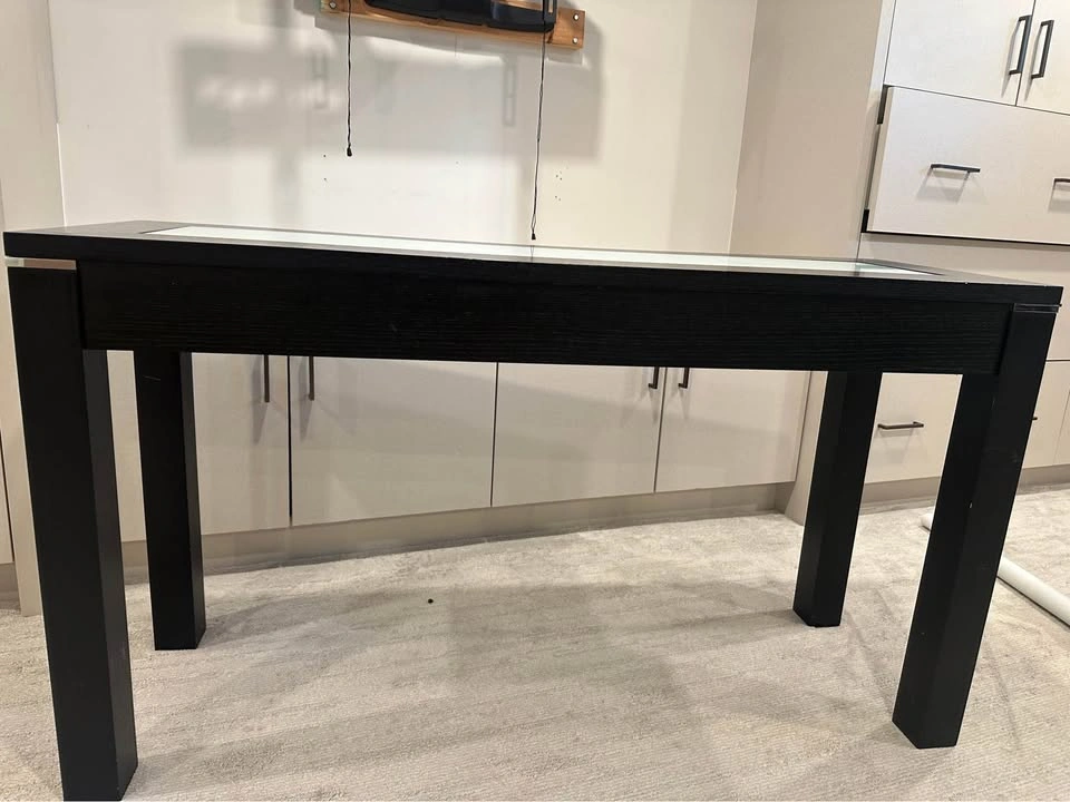 Black Wood Console Table with Frosted Glass Inlay - photo 3