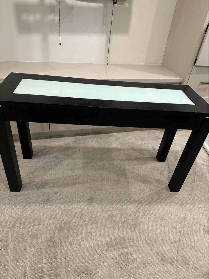 Black Wood Console Table with Frosted Glass Inlay - photo 4
