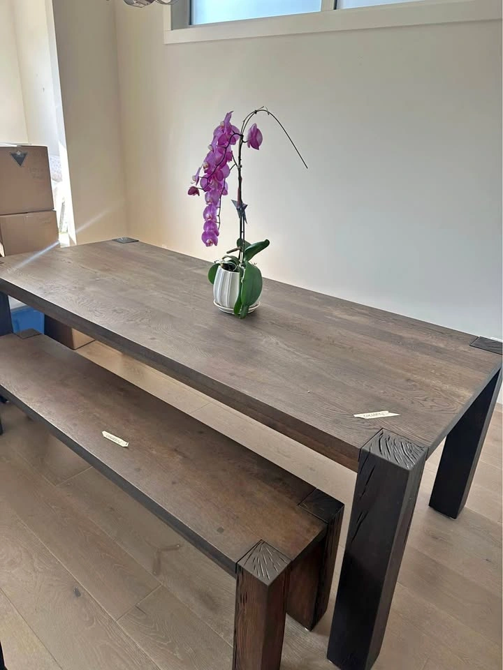 Crate And Barrel - solid oak - Rustic Dark Dining Table