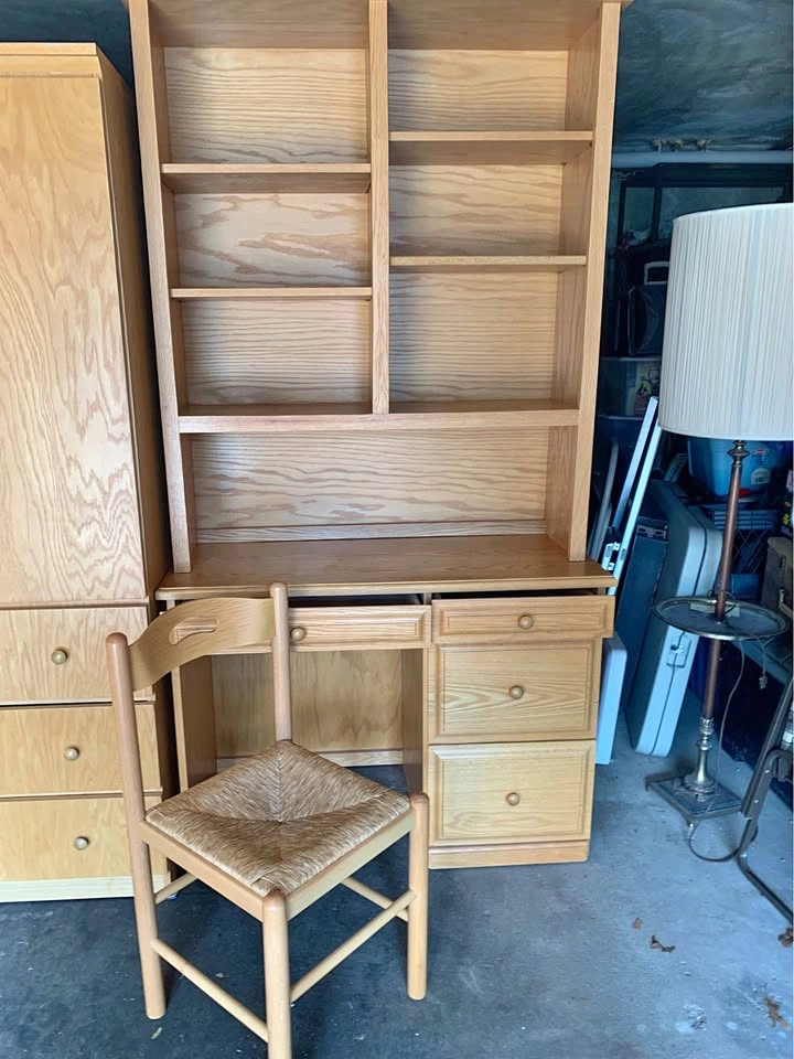Oak Gothic Cabinet Craft Desk and chair